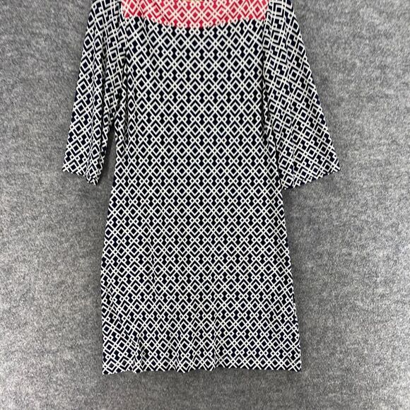 Donna Morgan Dress Women 4P Petite Black Geometric Shift Midi 3/4 Sleeve Casual - Picture 4 of 9